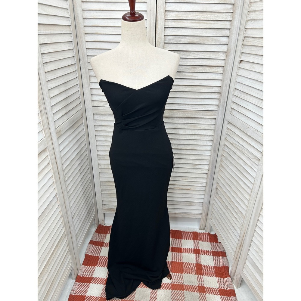 NWT Lulus Strapless Maxi Dress Small Black Sheer Corset Goth Prom FLAW